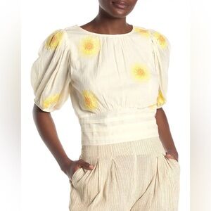 Free People My Girl Ivory Combo Blouse, Size Small (Sunflowers)